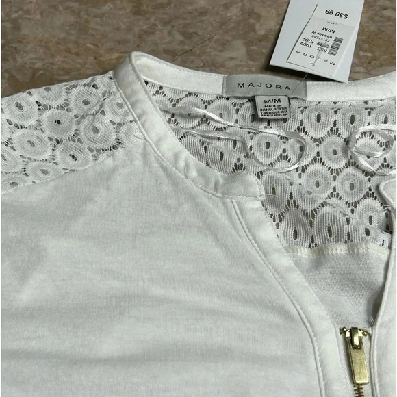 NWT sheer ,lace , 100 Cotton,t shirt material ,blouse Tie roll cuff,cottagecore - Picture 11 of 11